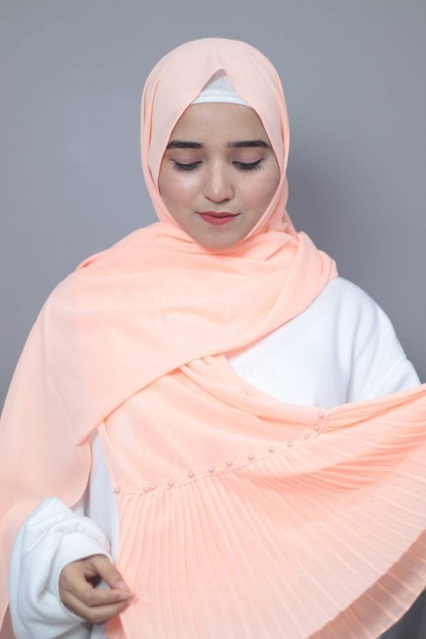 Peach Pop  Pleated Pearl Hijab