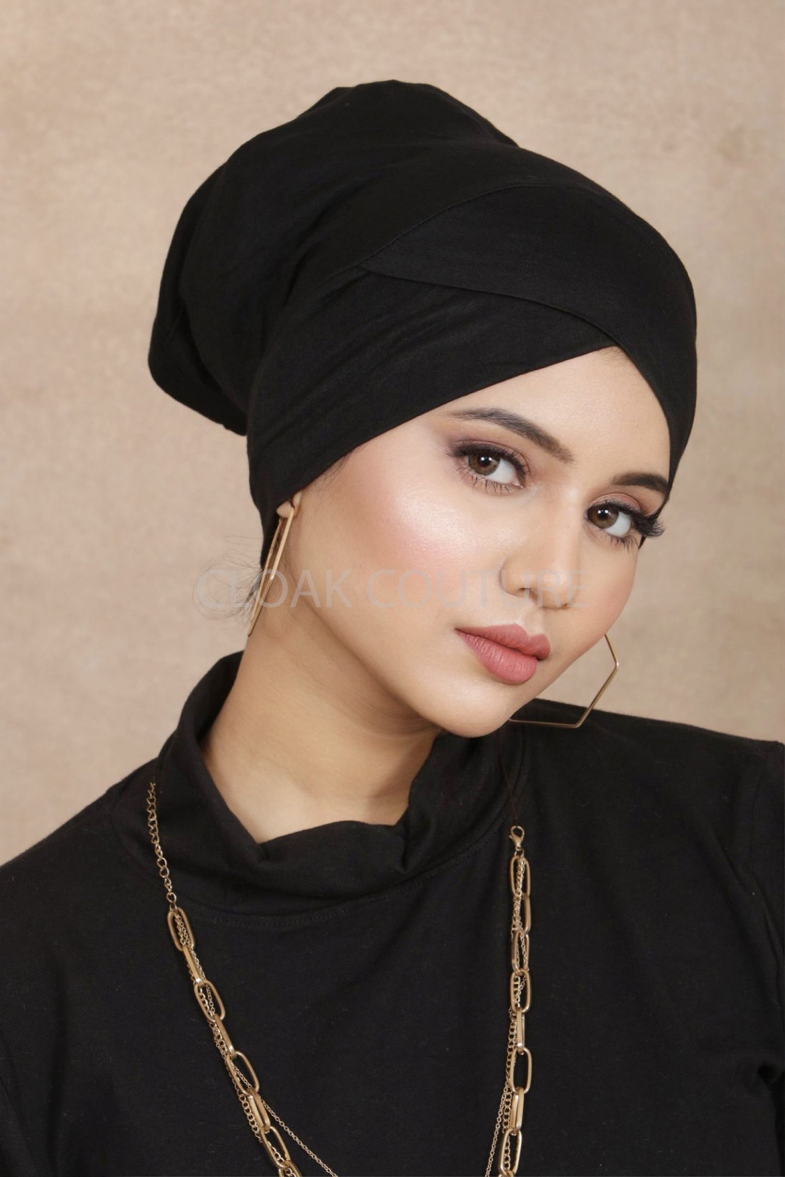 Black Criss Cross Tube Hijab Cap