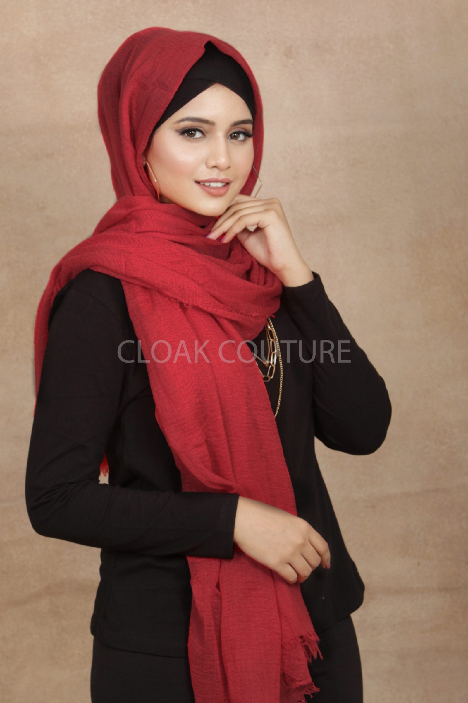 Cherry Red Crinkled Cotton Hijab