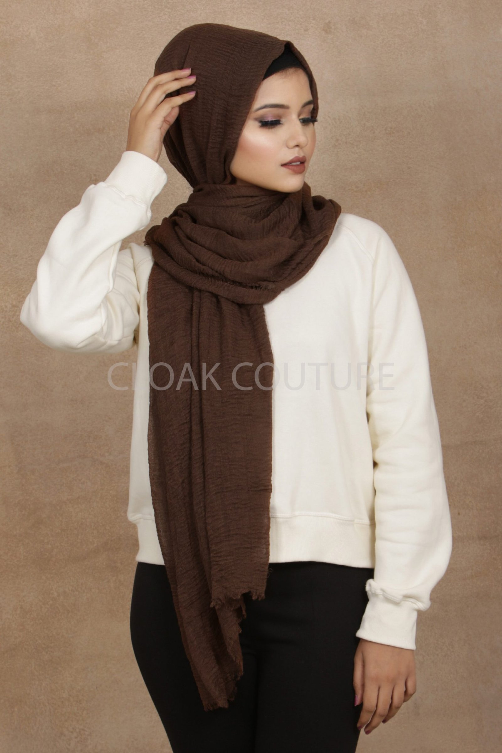 Chocolate Crinkled Cotton Hijab - Image 2