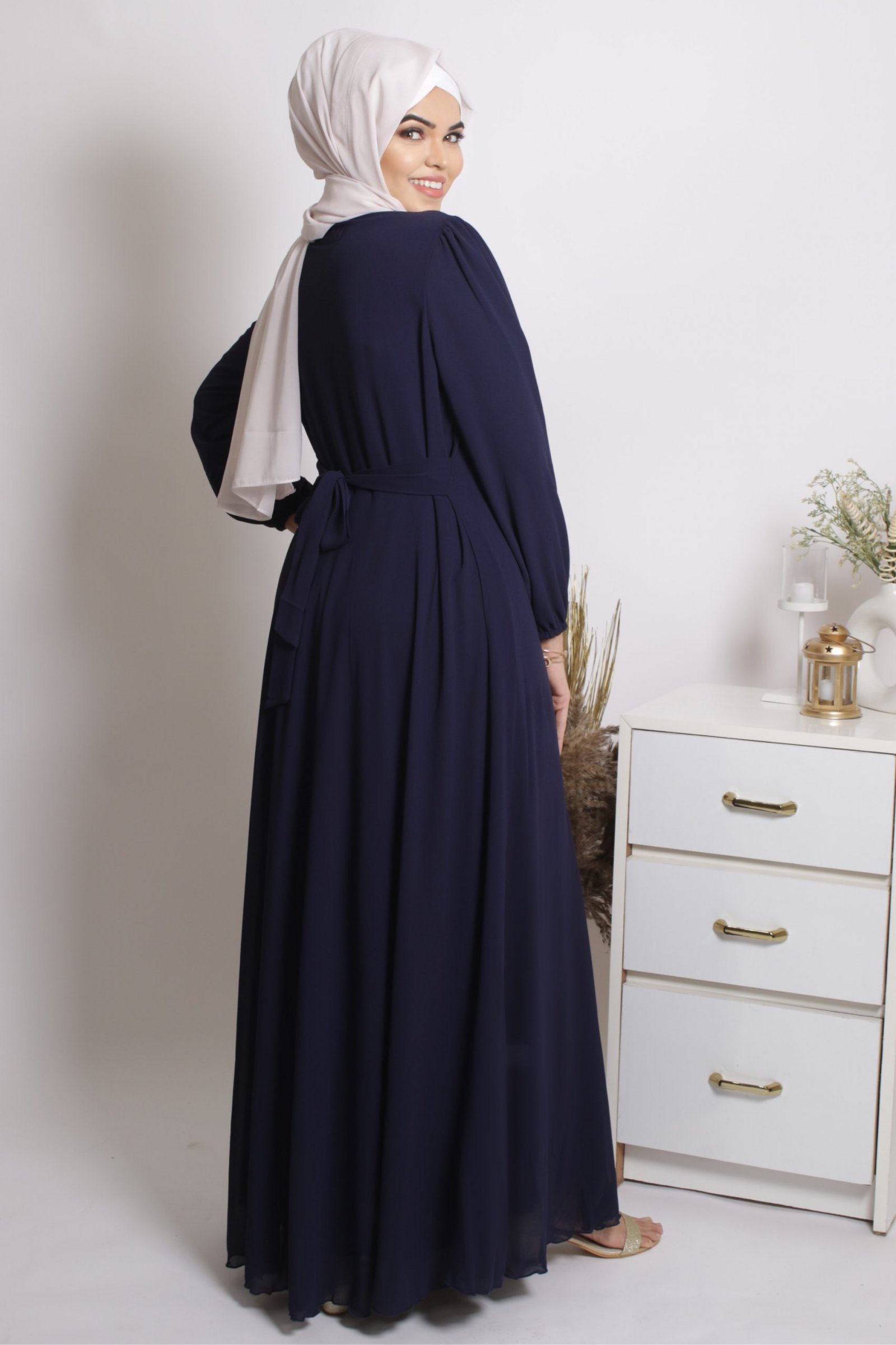 Tanaaz Flared Layered Gown / Abaya - Deep Blue - Image 3