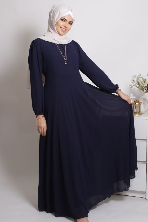 8C7C0DD5-B7C8-463D-BC41-74BAF40345A8 Tanaaz Flared Layered Gown / Abaya - Deep Blue
