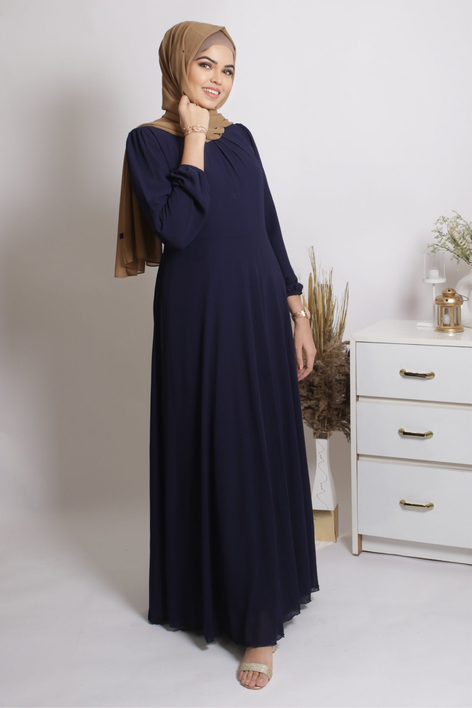 Tanaaz Flared Layered Gown / Abaya - Deep Blue - Image 5