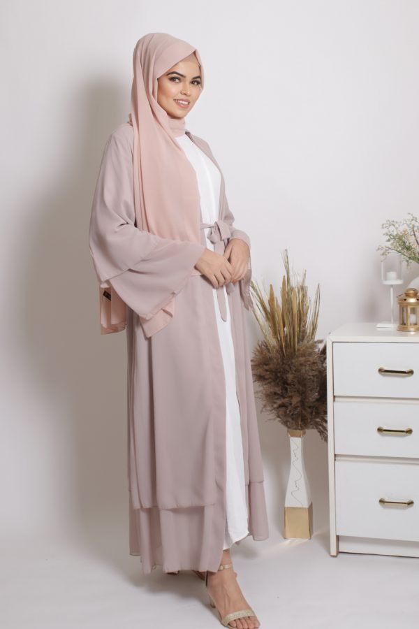 C834C700-0E10-4578-997C-45DEA5677B83 Zara Double Layer Open Abaya Dress - Greige