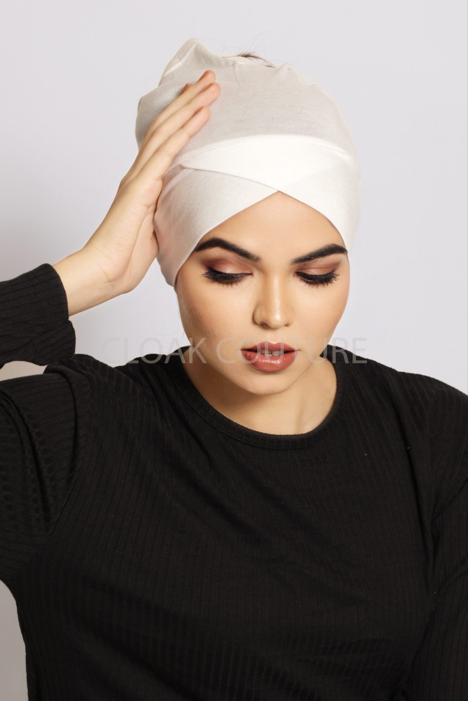 Cream Criss Cross Tube Hijab Cap