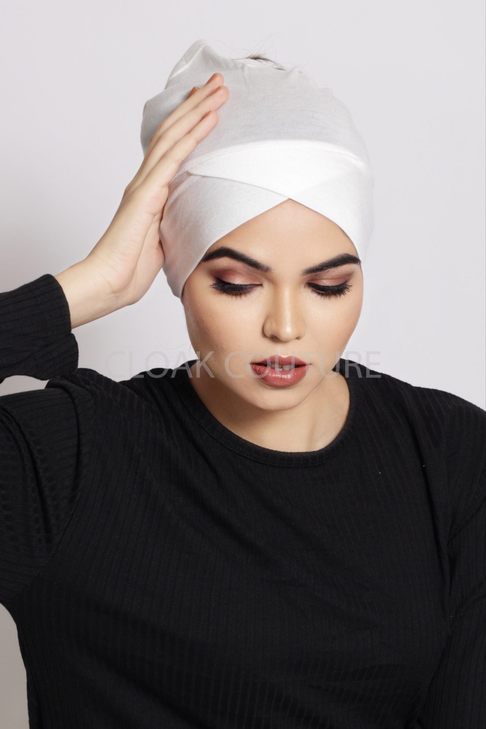 White Criss Cross Tube Hijab Cap - Image 2
