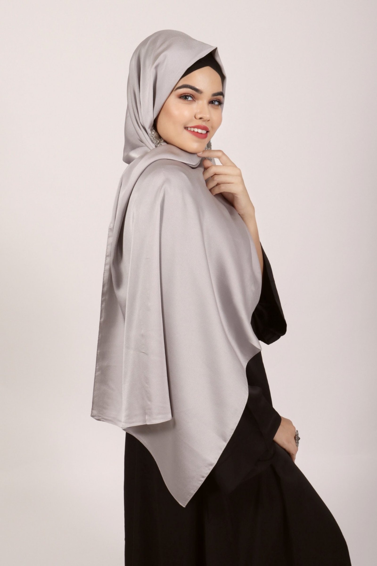 Pearl Grey Turkish Silk Hijab - Image 2