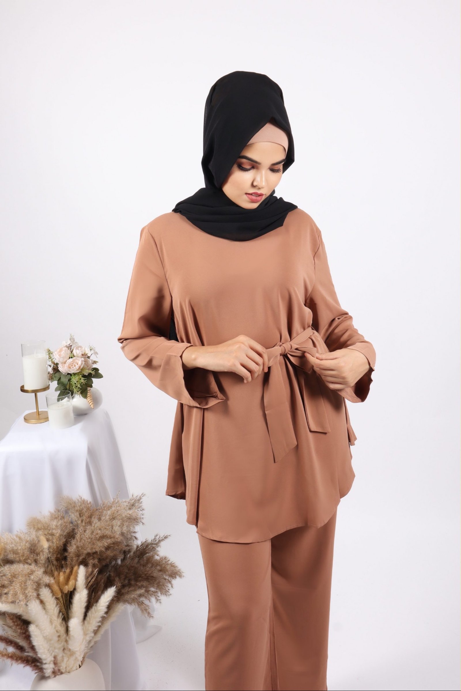 Valerie Premium 2-piece Co-Ords Set Modest Wear - Tan - Image 3