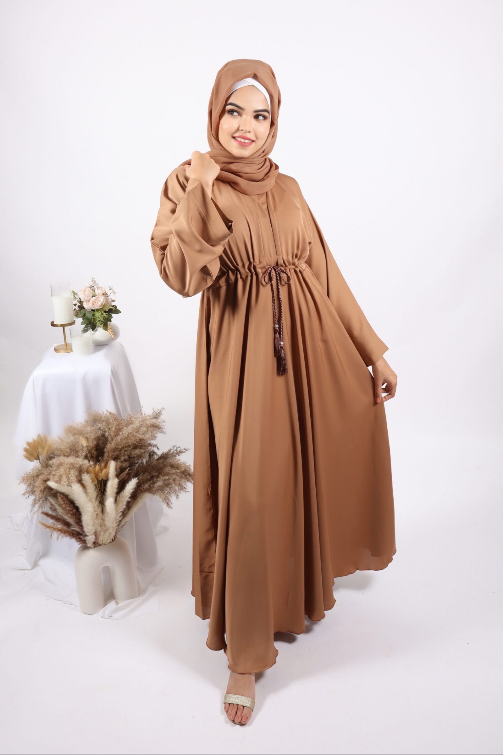 Amaira Flared Emirati Abaya - Tan - Image 2