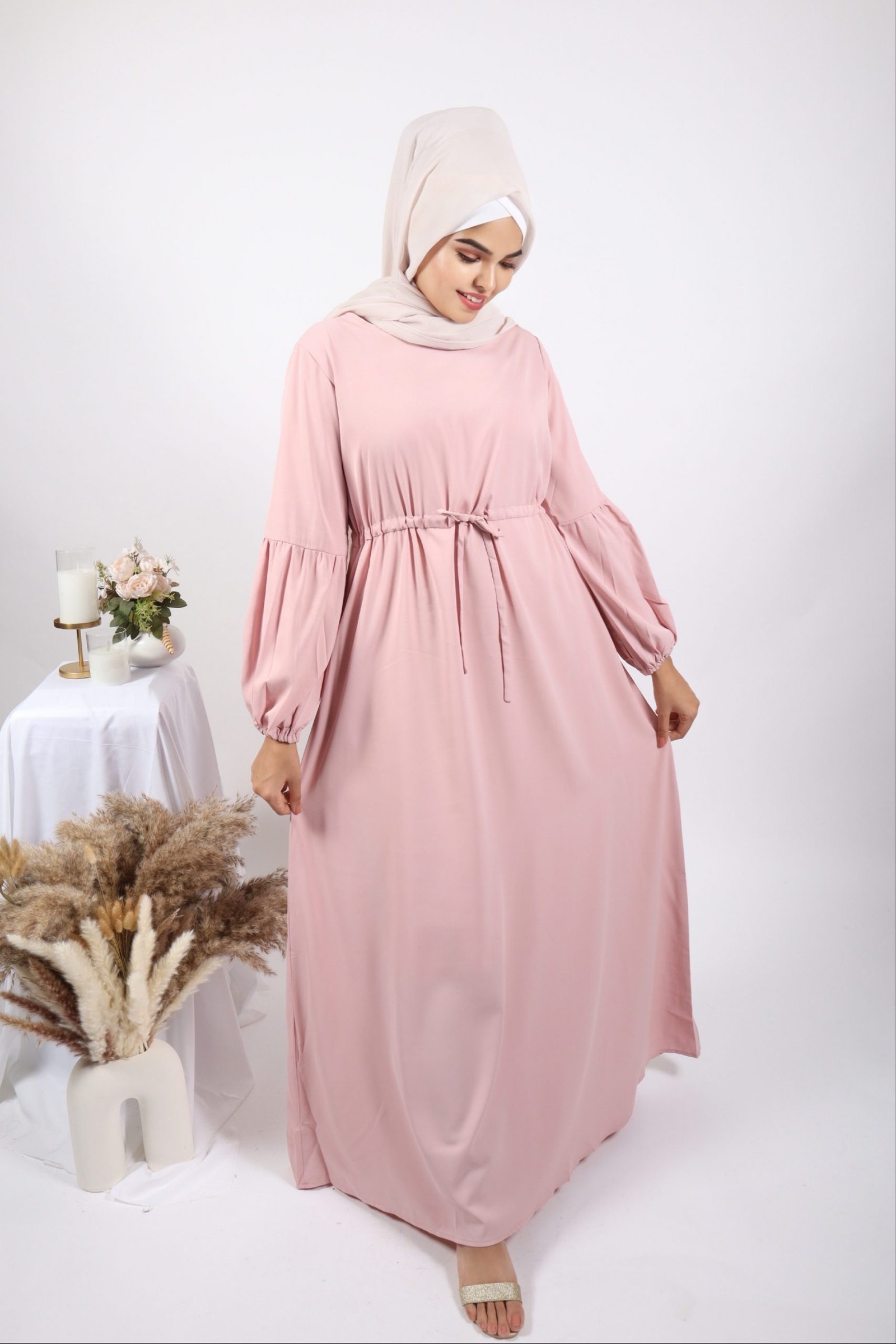 Alaina Drawstring No-Iron Abaya / Dress - Powder Blush - Image 4