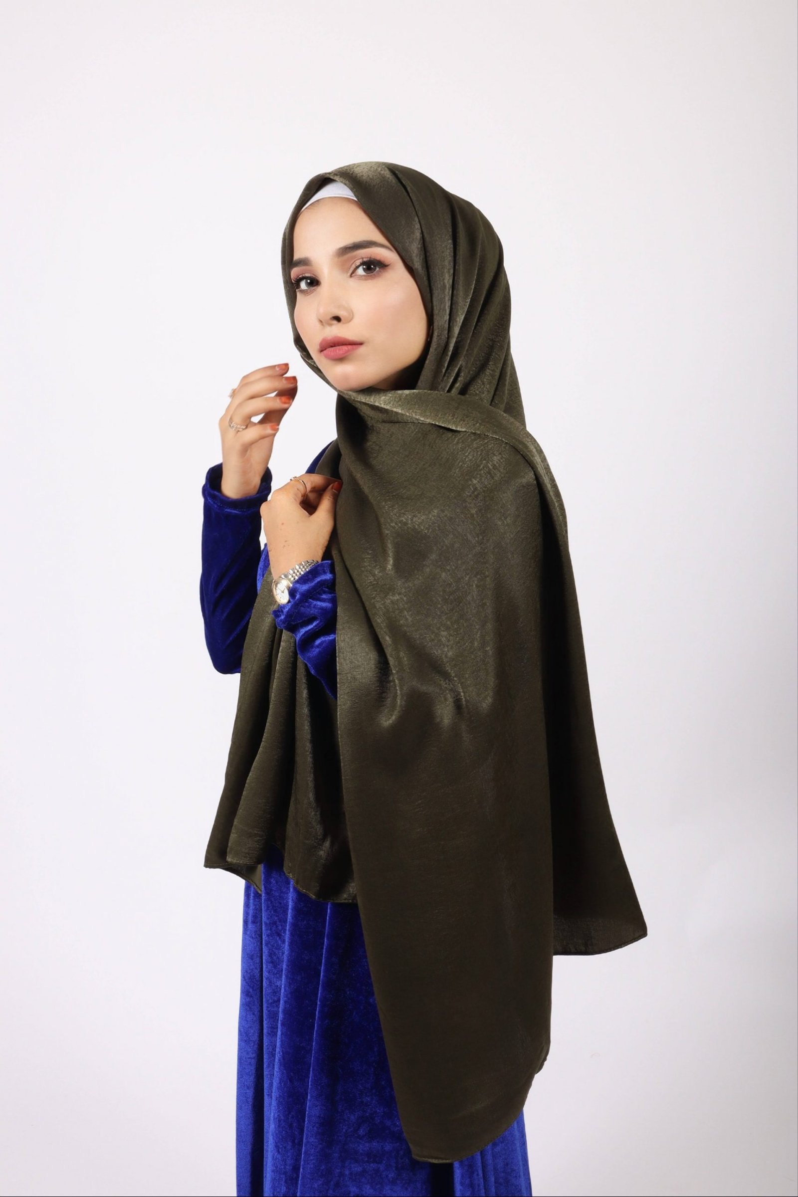 Olive Velvet Chiffon Hijab - Image 2