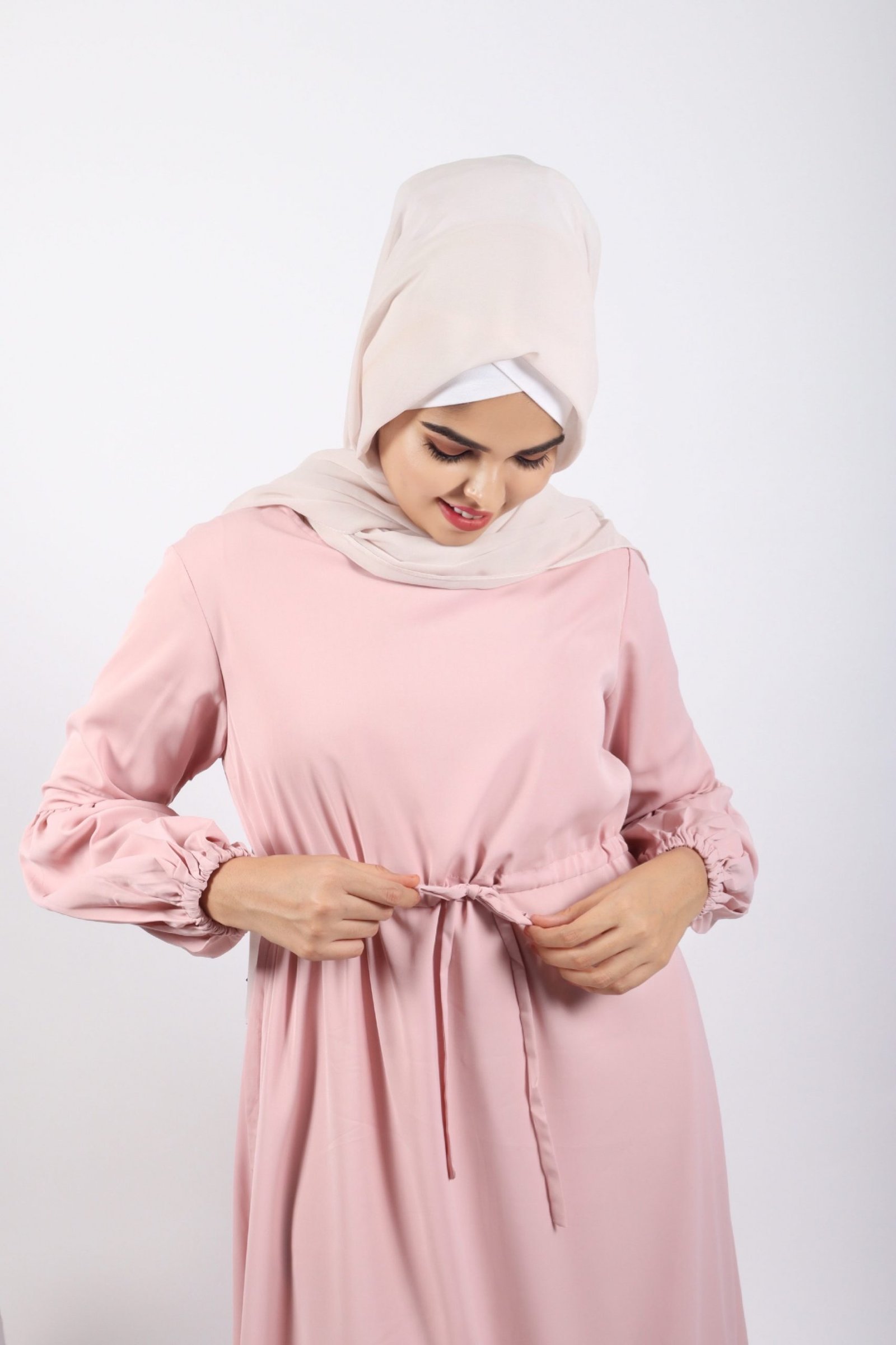 Alaina Drawstring No-Iron Abaya / Dress - Powder Blush - Image 3