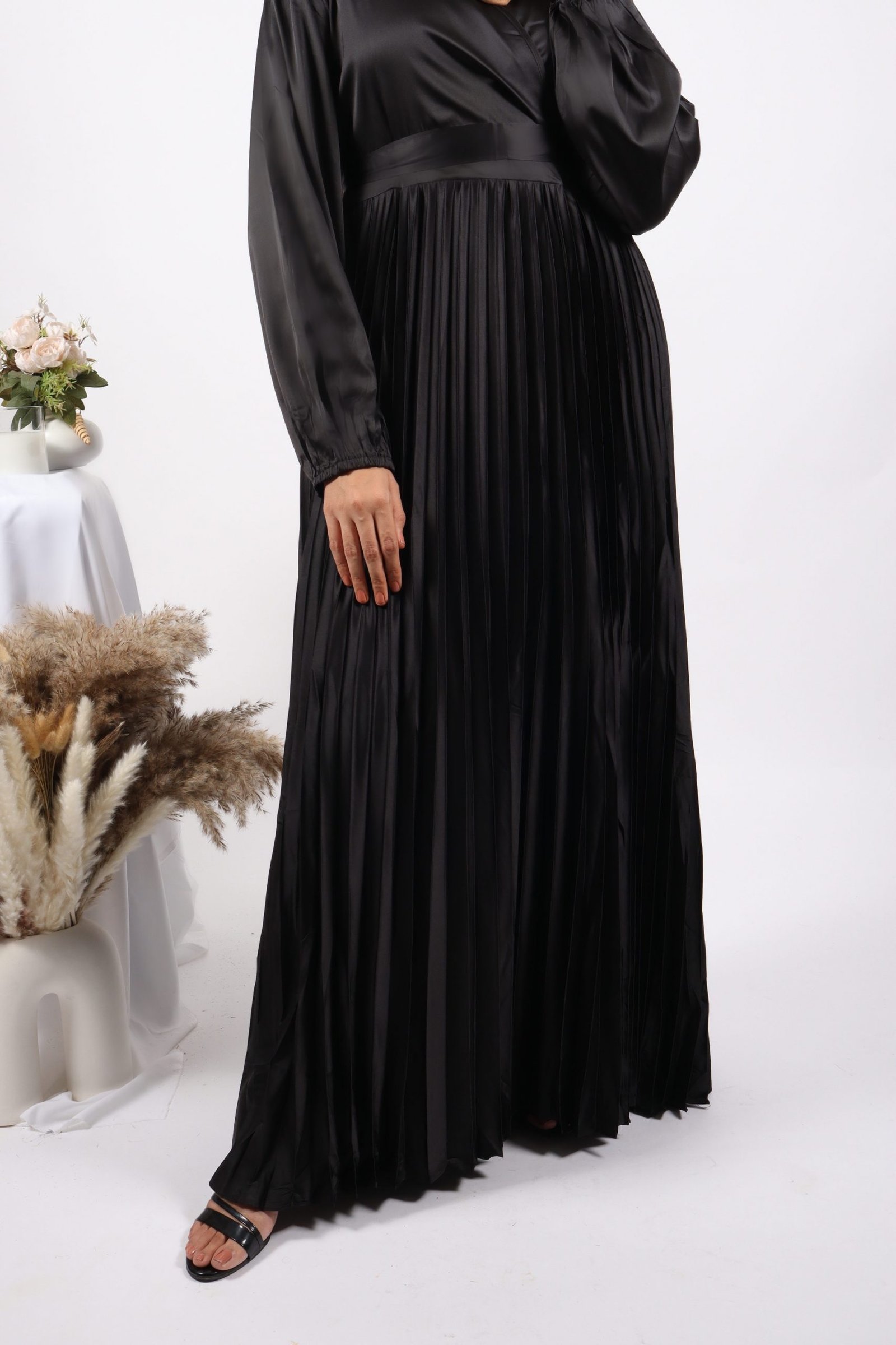 Siyah Luxury Satin Pleated Abaya Dress - Image 5