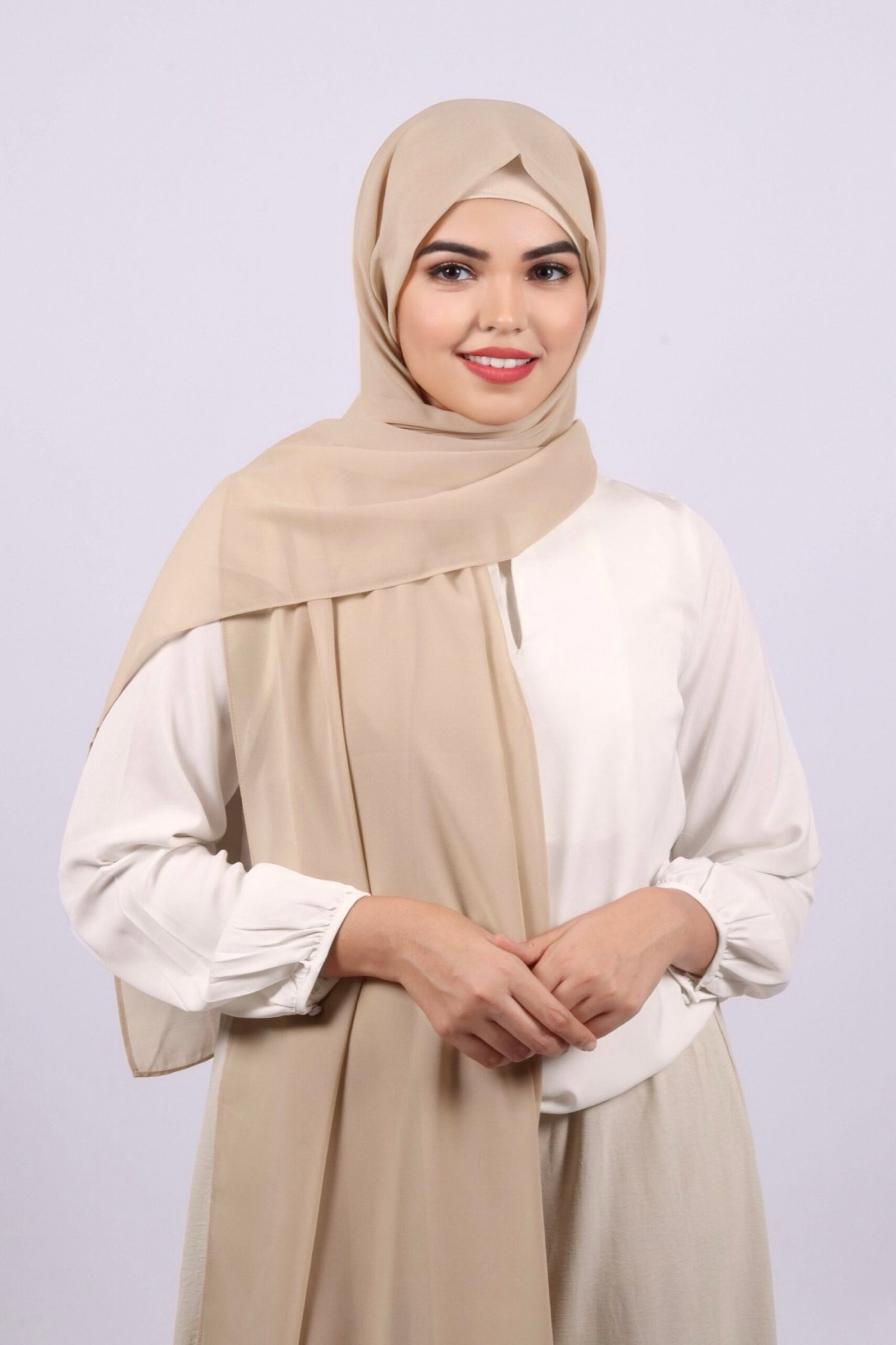 Soft Beige Premium Chiffon Hijab - Image 2