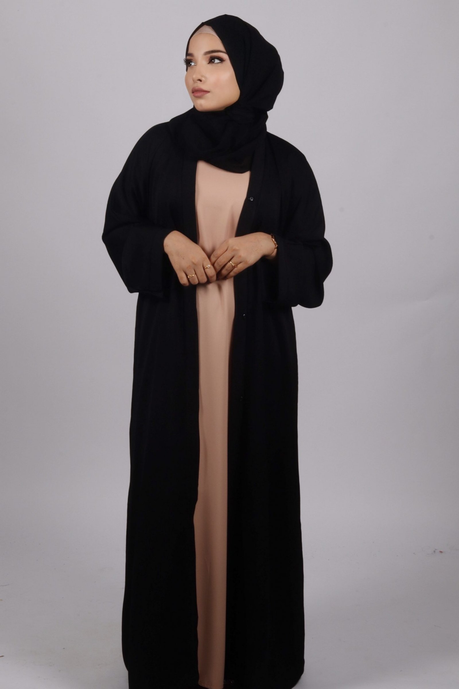 Zara Everyday Zoom Abaya Front Open with pocket - Black - Image 3