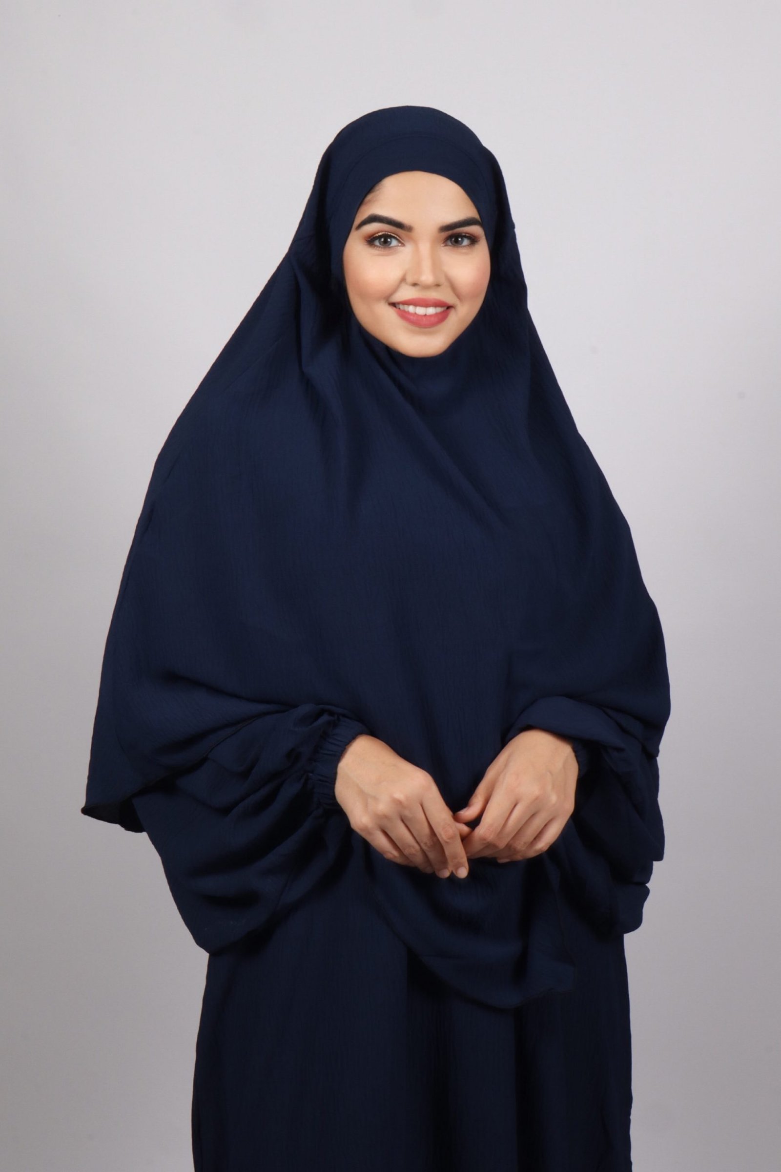 Elyssa Premium Jazz Abaya Set with complimentary Khimar - Deep Blue - Image 2