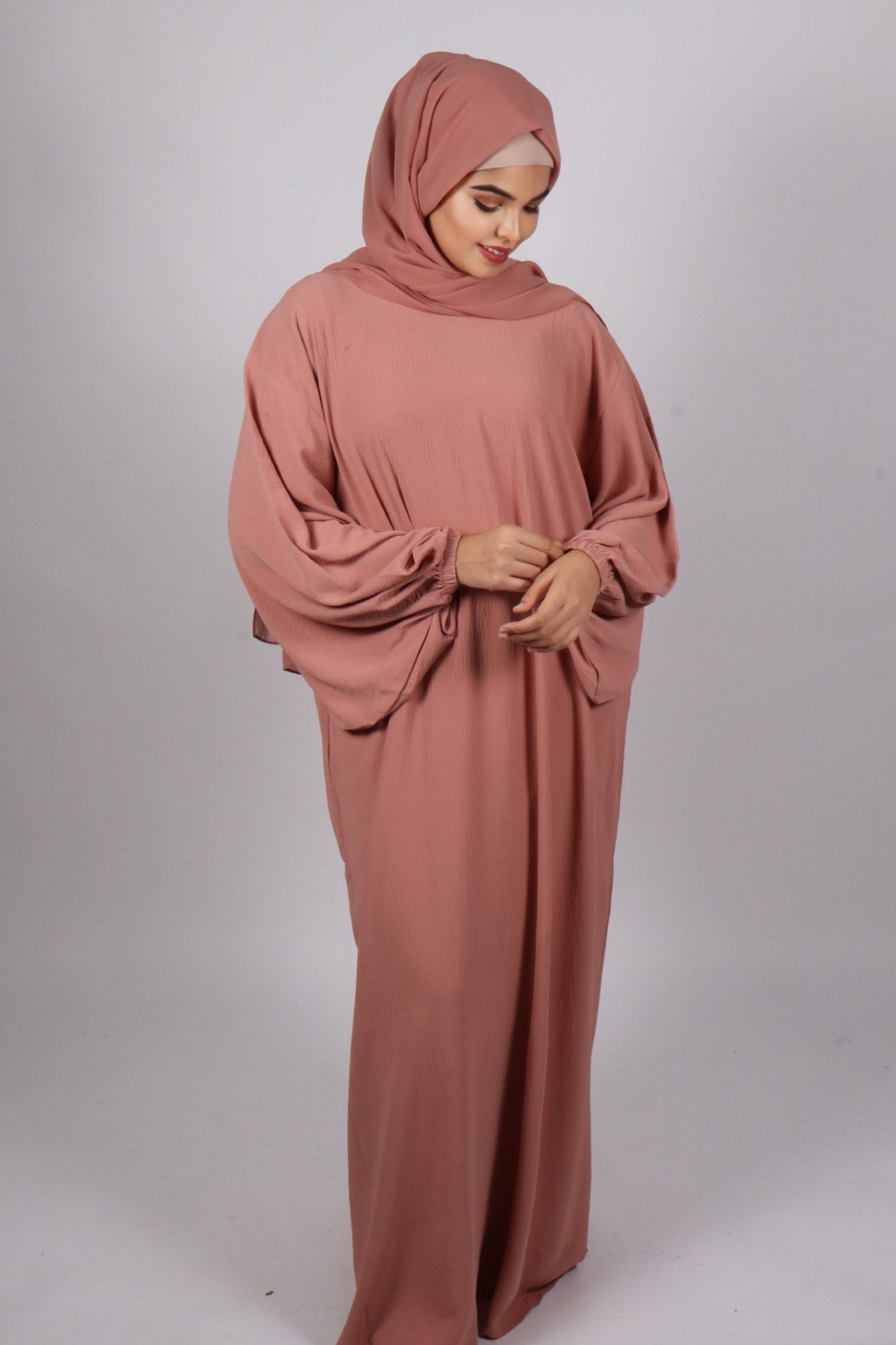 Elyssa Premium Jazz Abaya Set with complimentary Khimar - Desert Rose - Image 3