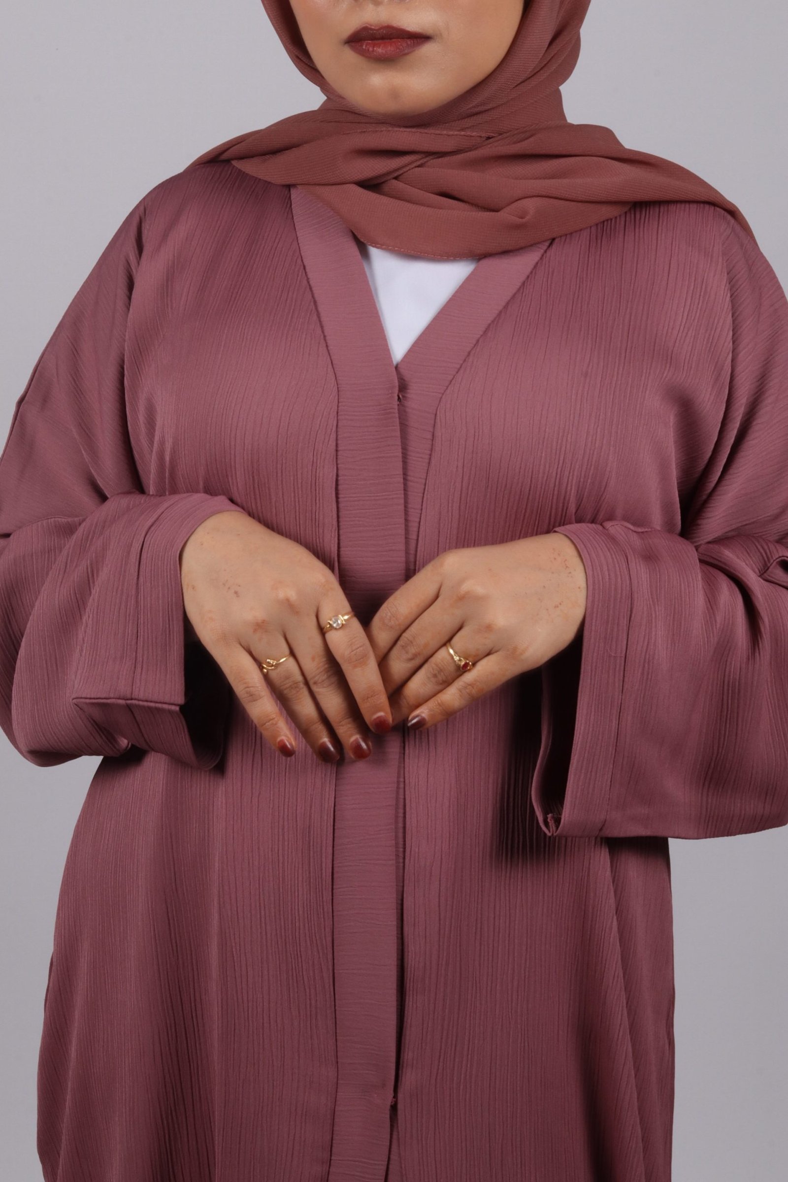 Zara Everyday Zoom Abaya Front Open with pocket - Dusty Pink - Image 5