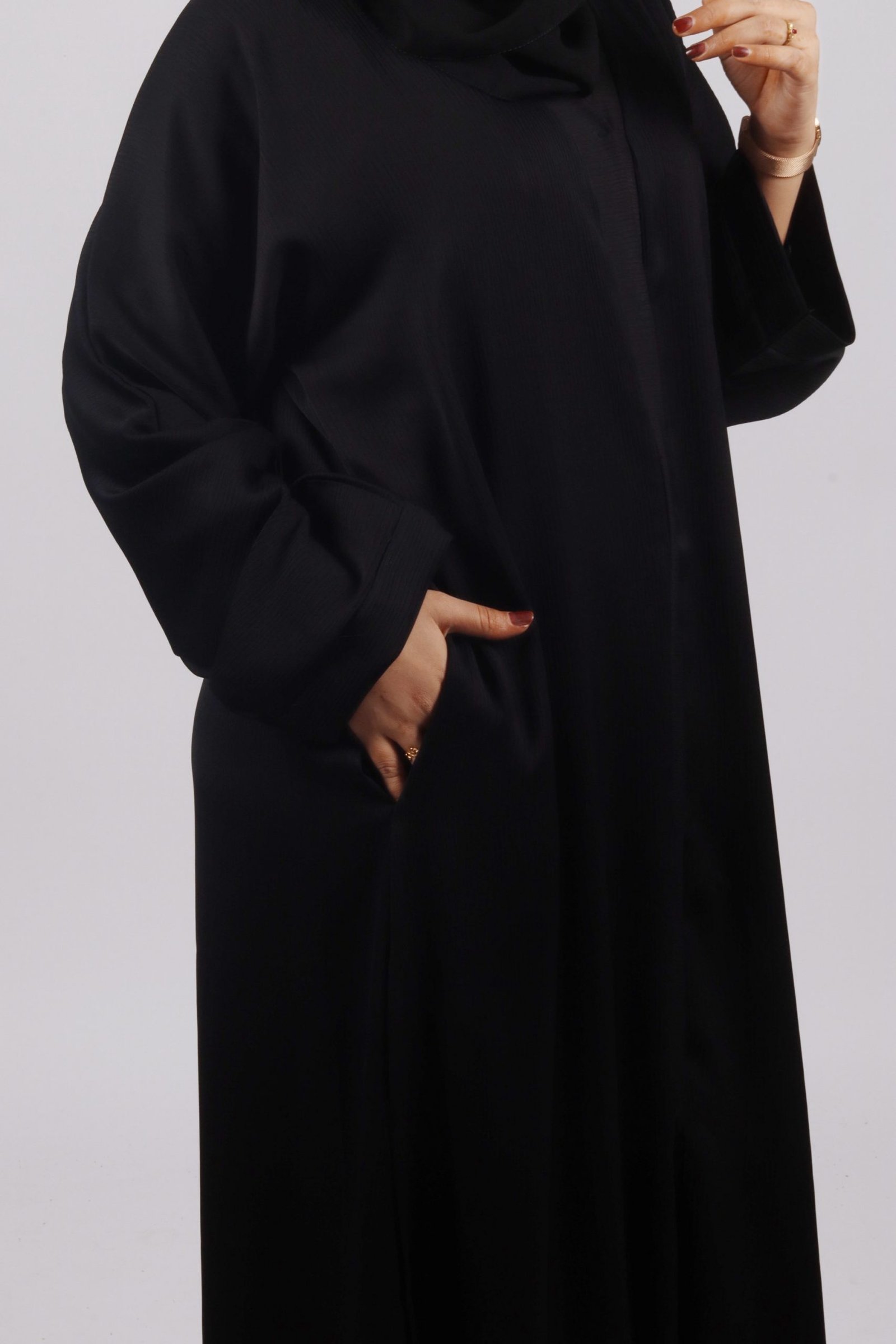 Zara Everyday Zoom Abaya Front Open with pocket - Black - Image 5